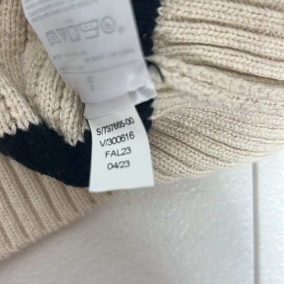 Banana Republic Factory Sz L Crew Neck Cotton Striped Sweater Cream & Black FA23 - Picture 4 of 7
